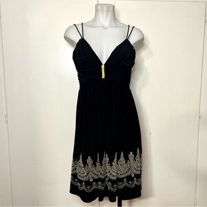 Caché Vintage Y2K Black Strappy Gold Beaded Mini Cocktail Dress